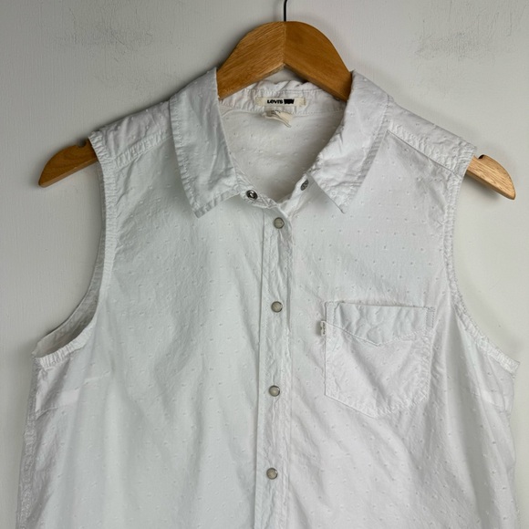 Levi’s Womens Pearl Snap Button Down Top Large Western White Swiss Dot Cotton - Picture 4 of 16